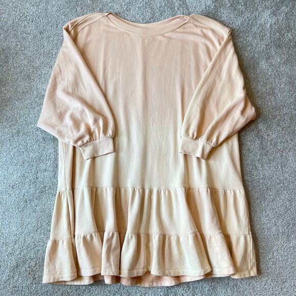 Free People Sweatshirt Dress Sunny Side Tiered Ruffle Ombre Blush Ivory (Sz XL) - Picture 7 of 12